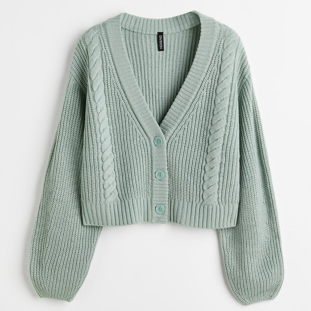 H&M Light Green Cable Knit Cardigan